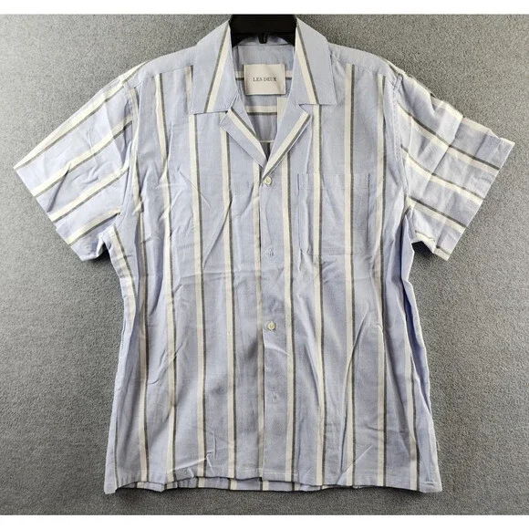 Les Deux Lawson Stripe SS Shirt Short Sleeves Men's XL Summer Sky Button Closure
